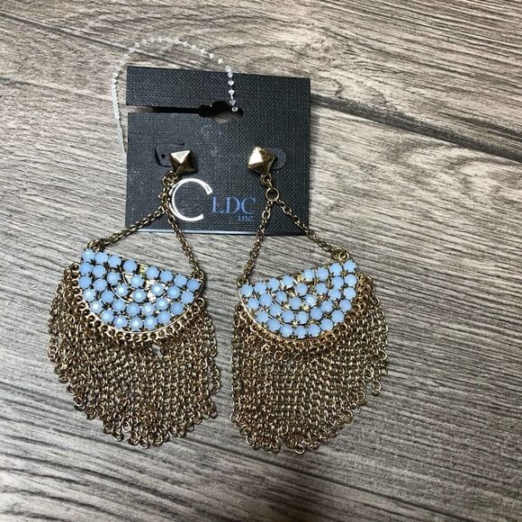 2/$30 Light Blue n Gold Chandelier Dangle drop Earrings - Picture 1 of 7